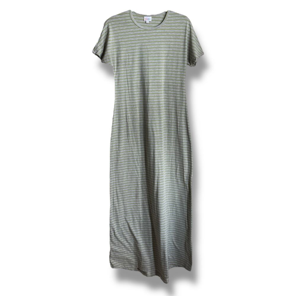 LuLaRoe Womens Dress Size XS Maria Gray Green Stripe Maxi Long NEW